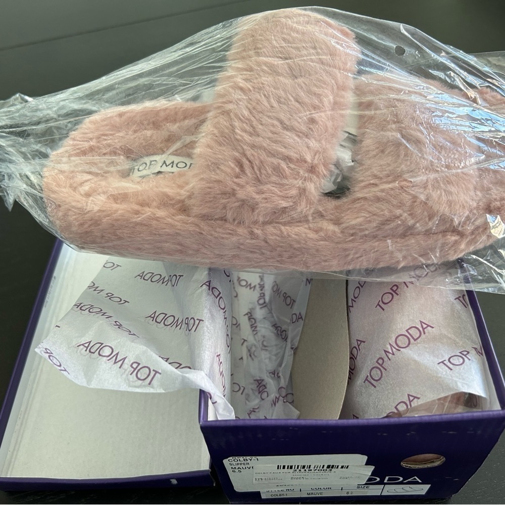 TOP Moda pink faux fur slipper slide - Picture 2 of 5